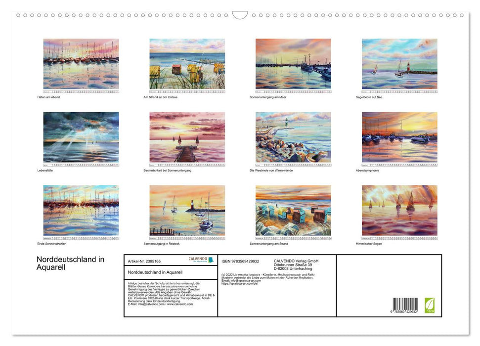 Norddeutschland in Aquarell (CALVENDO Wandkalender 2027)