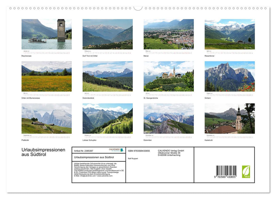 Urlaubsimpressionen aus Südtirol (CALVENDO Premium Wandkalender 2027)