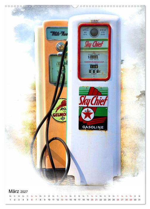 Gasoline - Vintage Tanksäulen in Szene gesetzt (CALVENDO Premium Wandkalender 2027)