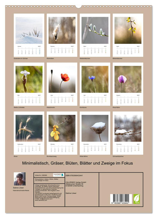 Minimalistisch, Gräser, Blüten, Blätter und Zweige im Fokus (CALVENDO Wandkalender 2027)