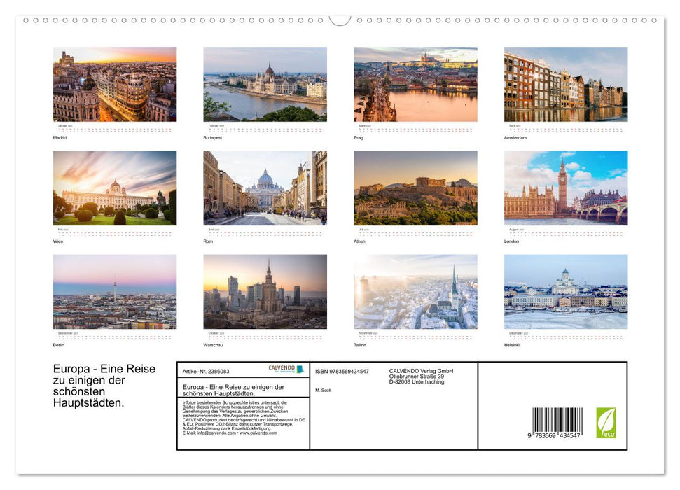 Europa - Eine Reise zu einigen der schönsten Hauptstädten. (CALVENDO Premium Wandkalender 2027)