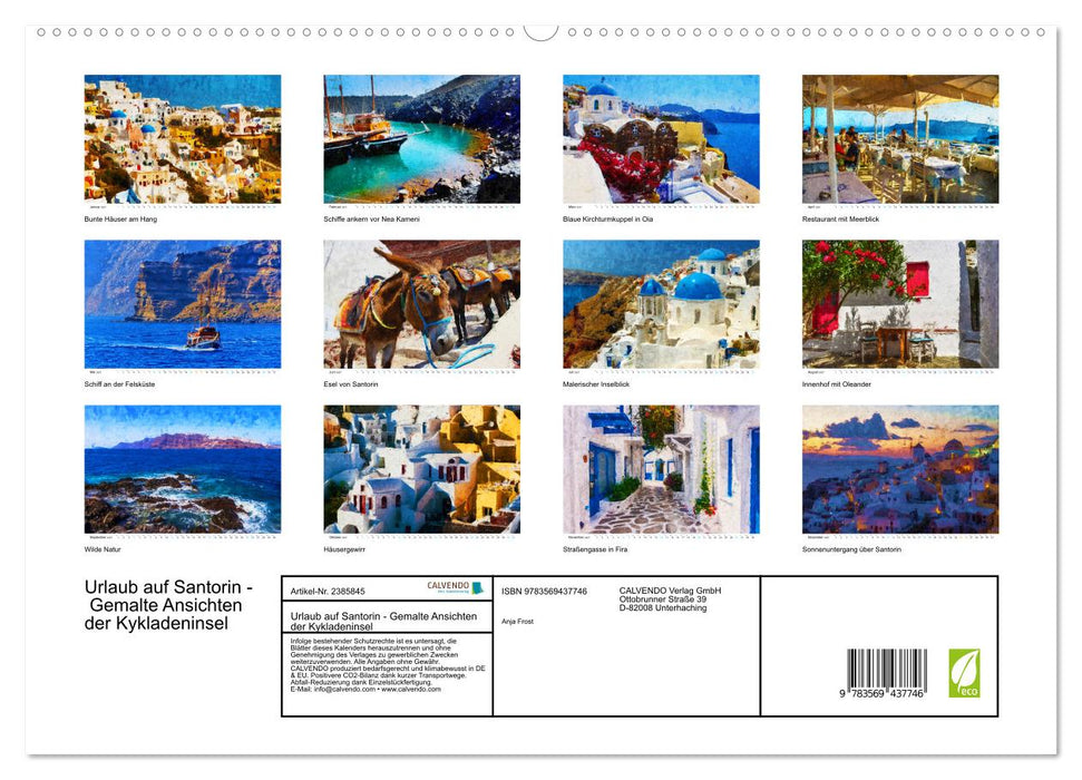 Urlaub auf Santorin - Gemalte Ansichten der Kykladeninsel (CALVENDO Premium Wandkalender 2027)