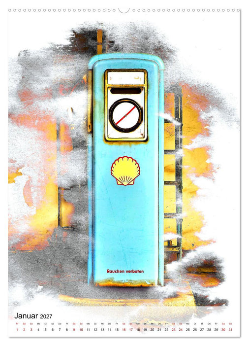 Gasoline - Vintage Tanksäulen in Szene gesetzt (CALVENDO Wandkalender 2027)