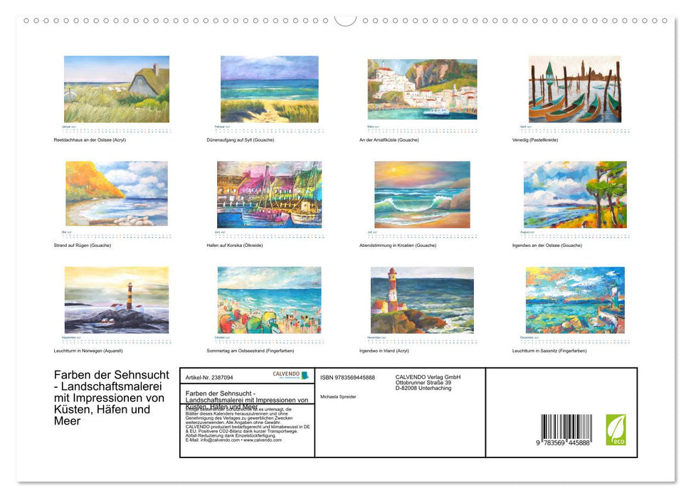 Farben der Sehnsucht - Landschaftsmalerei mit Impressionen von Küsten, Häfen und Meer (CALVENDO Wandkalender 2027)