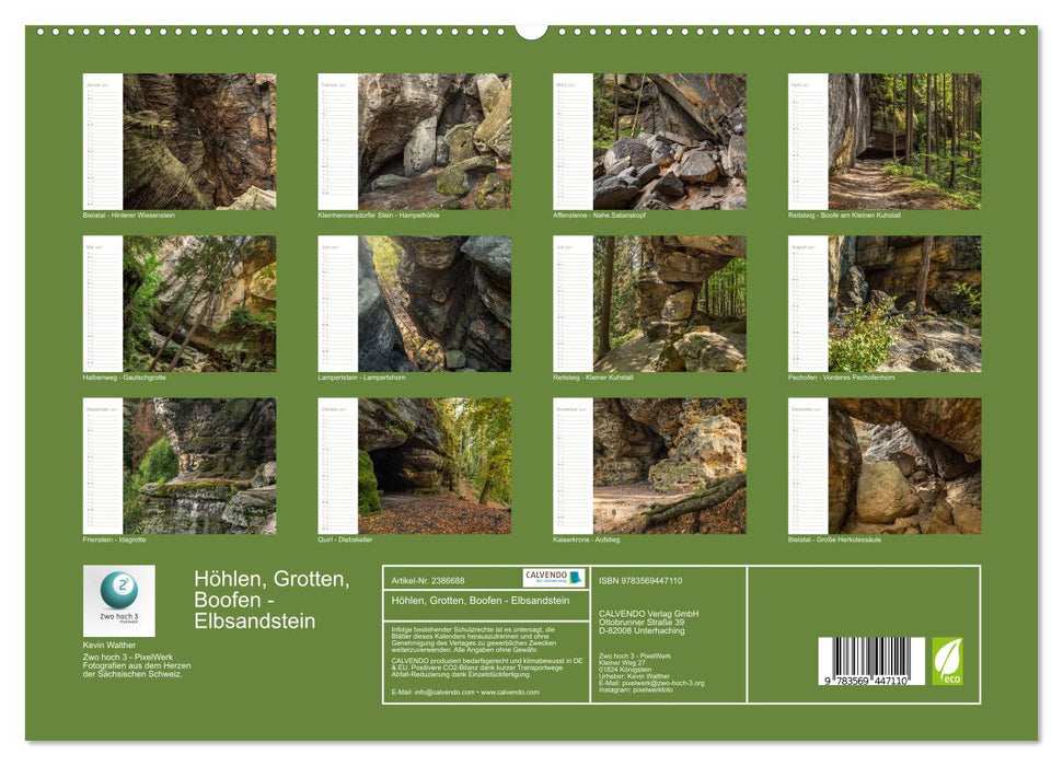 Höhlen, Grotten, Boofen - Elbsandstein (CALVENDO Premium Wandkalender 2027)