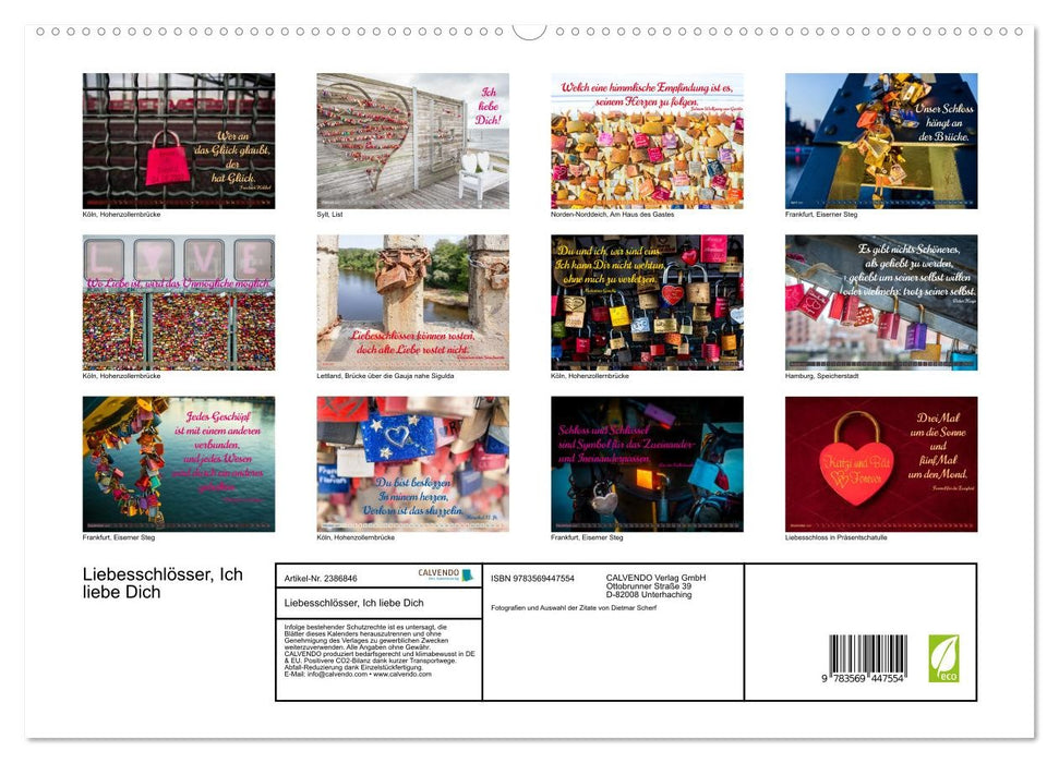 Liebesschlösser, Ich liebe Dich (CALVENDO Wandkalender 2027)