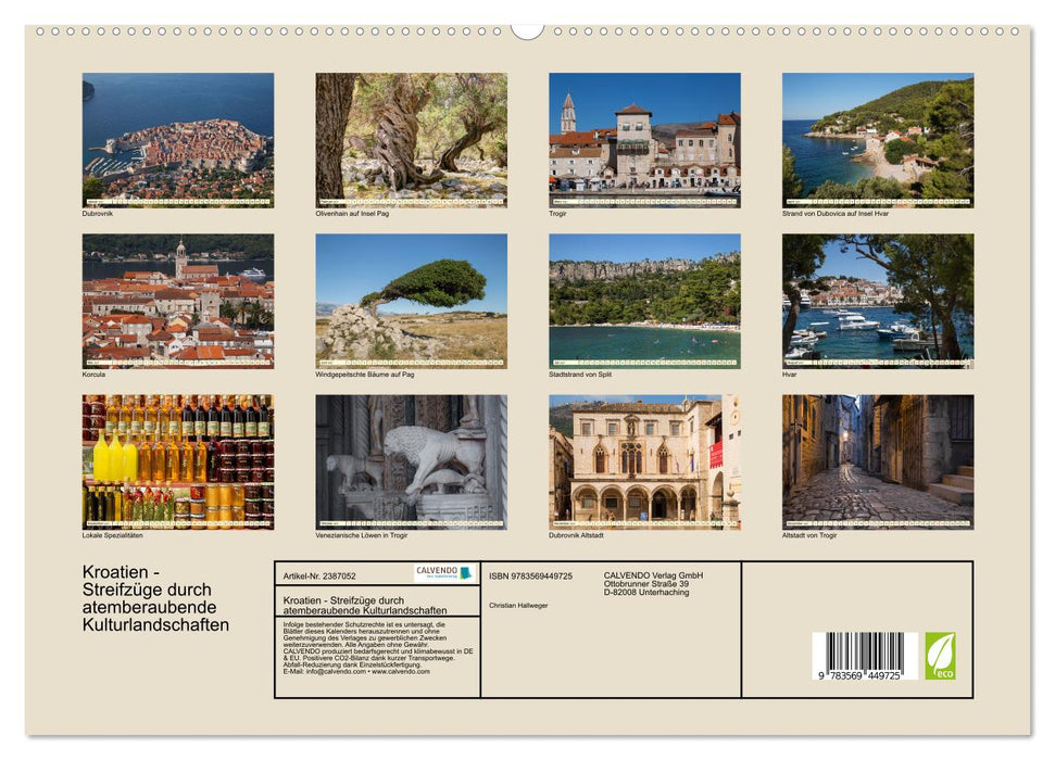 Kroatien - Streifzüge durch atemberaubende Kulturlandschaften (CALVENDO Wandkalender 2027)