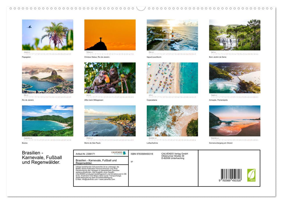 Brasilien - Karnevale, Fußball und Regenwälder. (CALVENDO Wandkalender 2027)