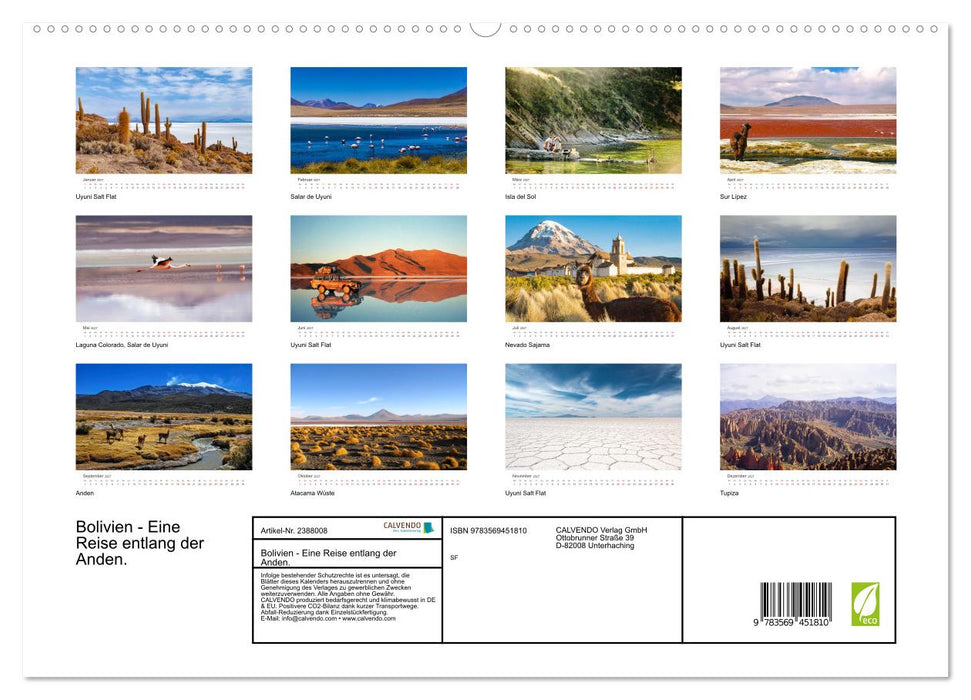 Bolivien - Eine Reise entlang der Anden. (CALVENDO Wandkalender 2027)