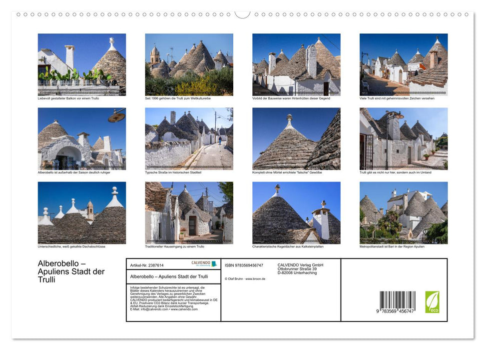 Alberobello – Apuliens Stadt der Trulli (CALVENDO Wandkalender 2027)