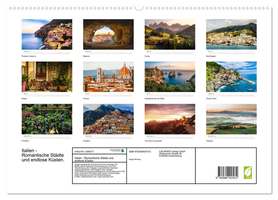Italien - Romantische Städte und endlose Küsten. (CALVENDO Premium Wandkalender 2027)