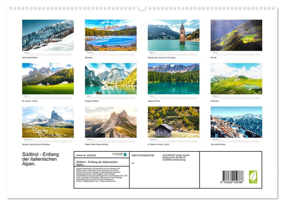 Südtirol - Entlang der italienischen Alpen. (CALVENDO Premium Wandkalender 2027)