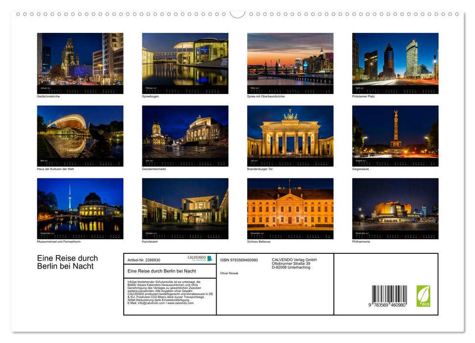Eine Reise durch Berlin bei Nacht (CALVENDO Premium Wandkalender 2027)
