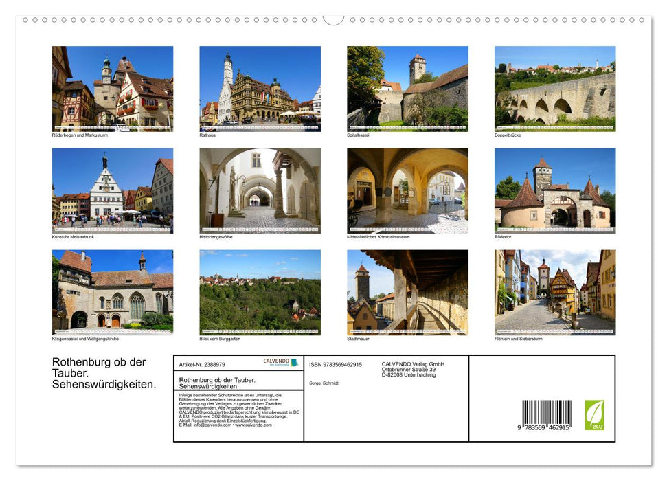 Rothenburg ob der Tauber. Sehenswürdigkeiten. (CALVENDO Wandkalender 2027)