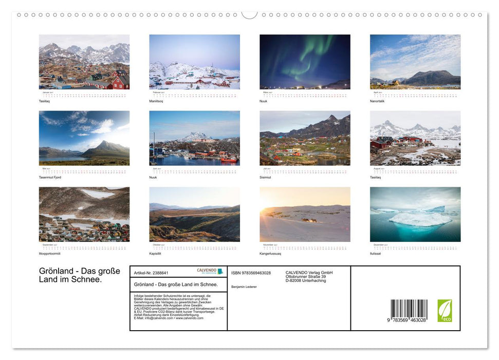Grönland - Das große Land im Schnee. (CALVENDO Premium Wandkalender 2027)