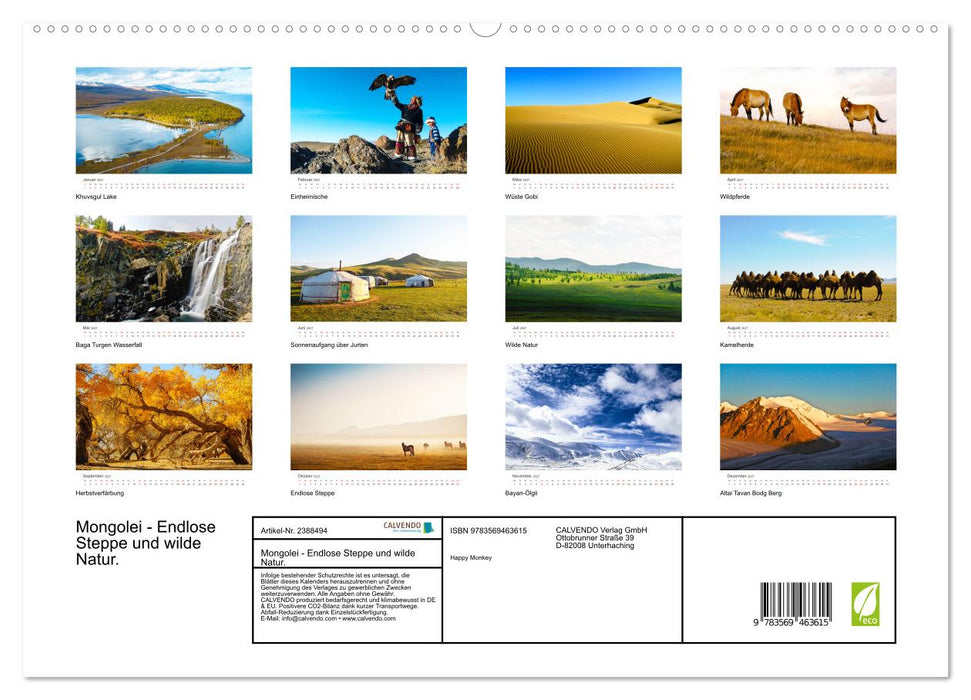 Mongolei - Endlose Steppe und wilde Natur. (CALVENDO Premium Wandkalender 2027)