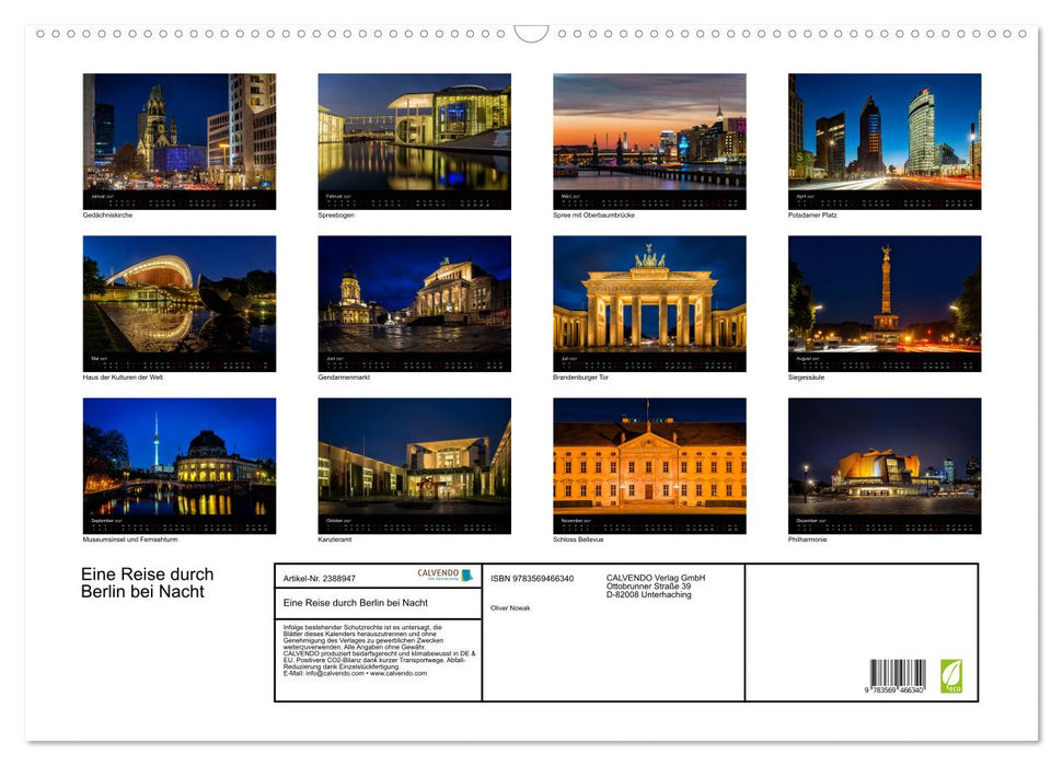Eine Reise durch Berlin bei Nacht (CALVENDO Wandkalender 2027)