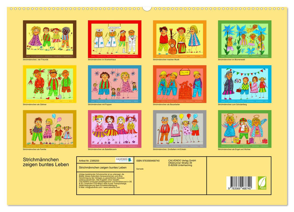 Strichmännchen zeigen buntes Leben (CALVENDO Premium Wandkalender 2027)