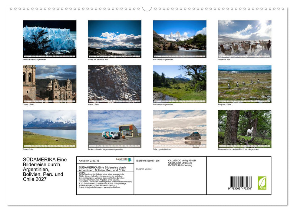 SÜDAMERIKA Eine Bilderreise durch Argentinien, Bolivien, Peru und Chile 2027 (CALVENDO Wandkalender 2027)