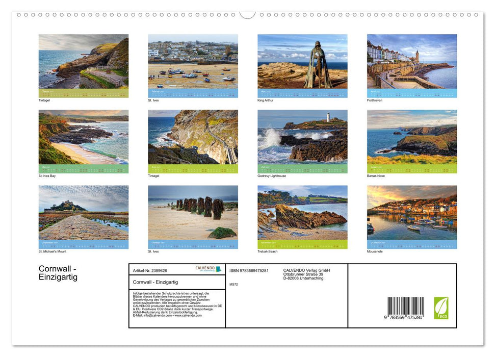 Cornwall - Einzigartig (CALVENDO Premium Wandkalender 2027)