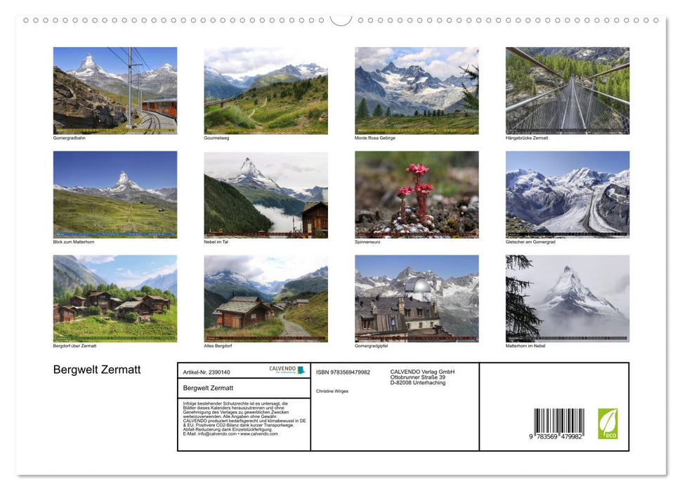 Bergwelt Zermatt (CALVENDO Wandkalender 2027)