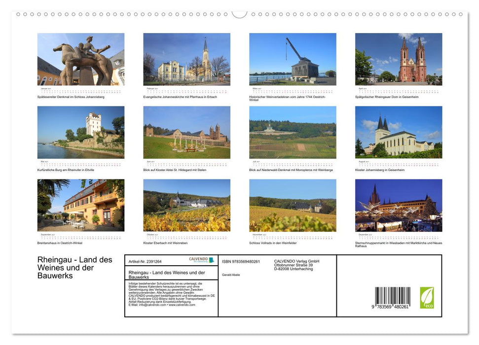 Rheingau - Land des Weines und der Bauwerks (CALVENDO Premium Wandkalender 2027)