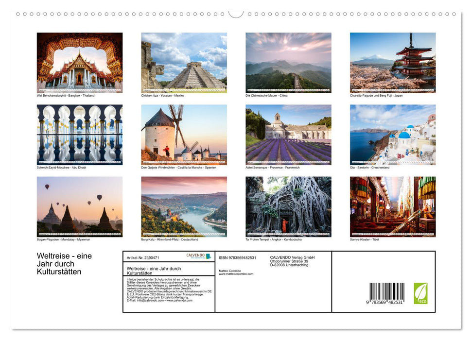 Weltreise - eine Jahr durch Kulturstätten (CALVENDO Premium Wandkalender 2027)