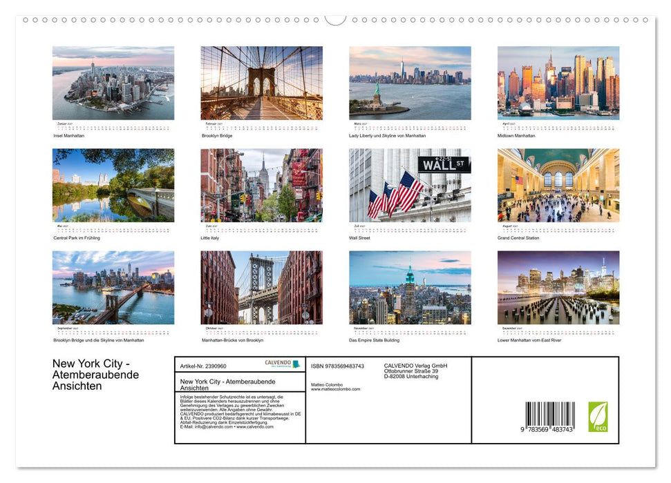 New York City - Atemberaubende Ansichten (CALVENDO Wandkalender 2027)