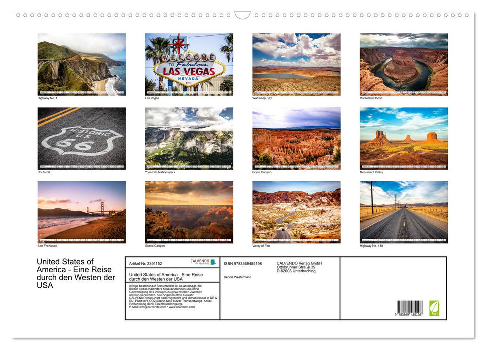 United States of America - Eine Reise durch den Westen der USA (CALVENDO Wandkalender 2027)
