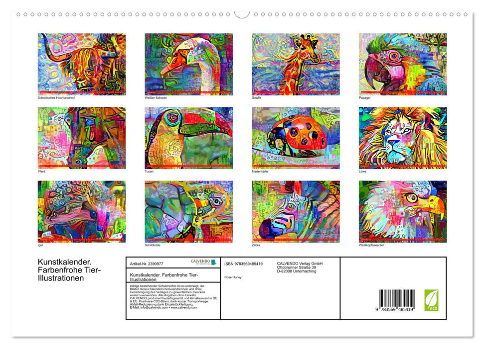 Kunstkalender. Farbenfrohe Tier-Illustrationen (CALVENDO Wandkalender 2027)