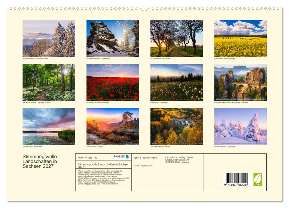 Stimmungsvolle Landschaften in Sachsen 2027 (CALVENDO Wandkalender 2027)
