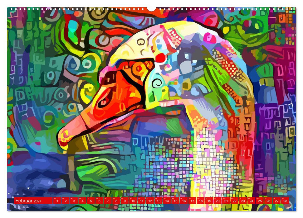 Kunstkalender. Farbenfrohe Tier-Illustrationen (CALVENDO Premium Wandkalender 2027)