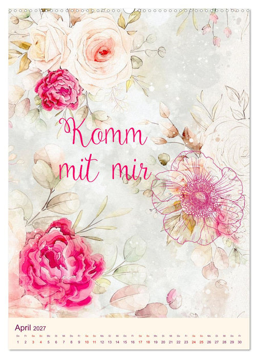 Aquarell Blumenmalerei mit Sprüchen (CALVENDO Premium Wandkalender 2027)