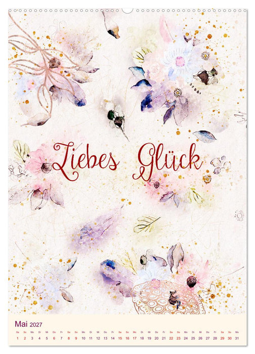 Aquarell Blumenmalerei mit Sprüchen (CALVENDO Premium Wandkalender 2027)