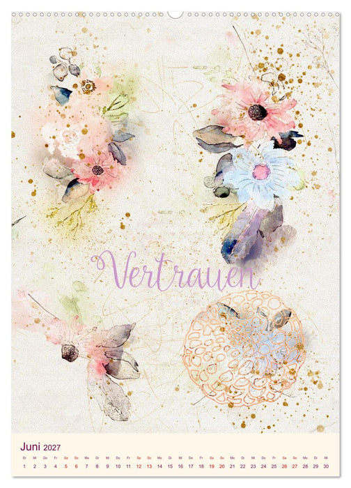 Aquarell Blumenmalerei mit Sprüchen (CALVENDO Premium Wandkalender 2027)