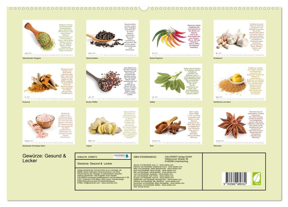 Gewürze: Gesund & Lecker (CALVENDO Premium Wandkalender 2027)