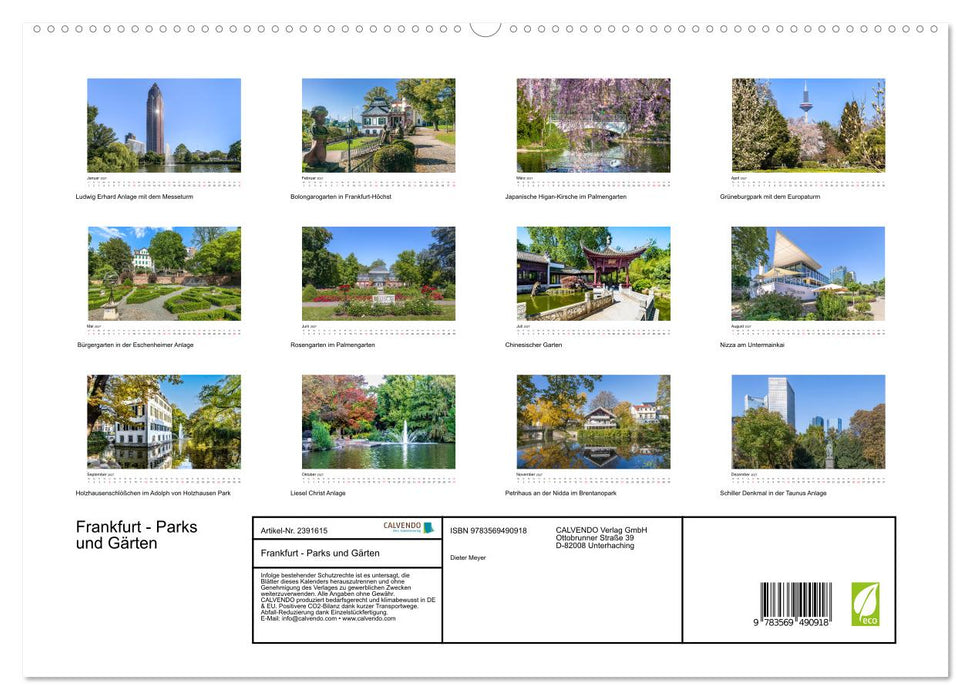 Frankfurt - Parks und Gärten (CALVENDO Premium Wandkalender 2027)