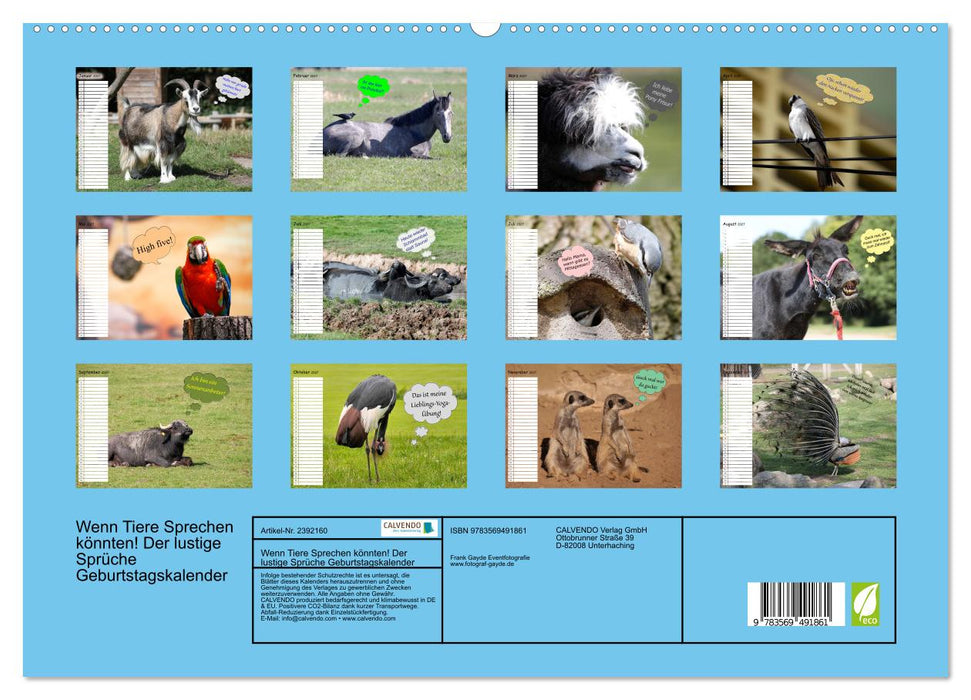 Wenn Tiere Sprechen könnten! Der lustige Sprüche Geburtstagskalender (CALVENDO Wandkalender 2027)
