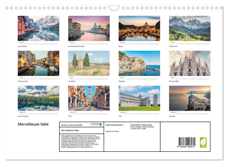 Merveilleuse Italie (CALVENDO Calendrier mensuel 2027)