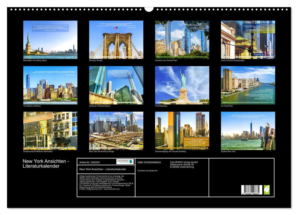New York Ansichten - Literaturkalender (CALVENDO Wandkalender 2027)