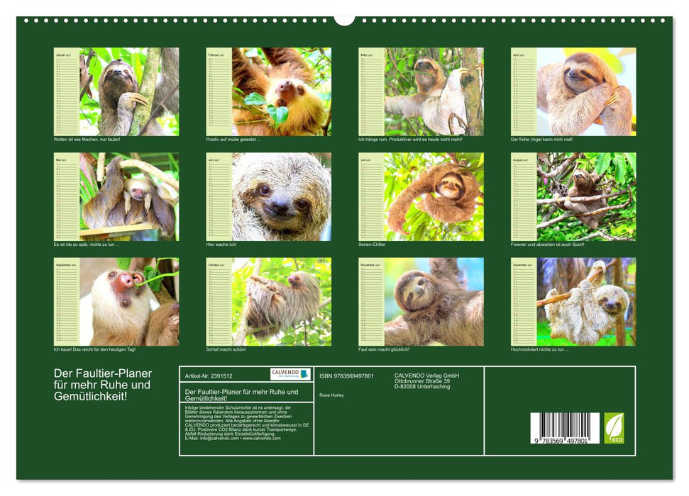 Der Faultier-Planer für mehr Ruhe und Gemütlichkeit! (CALVENDO Premium Wandkalender 2027)