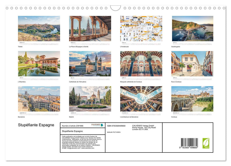 Stupéfiante Espagne (CALVENDO Calendrier mensuel 2027)