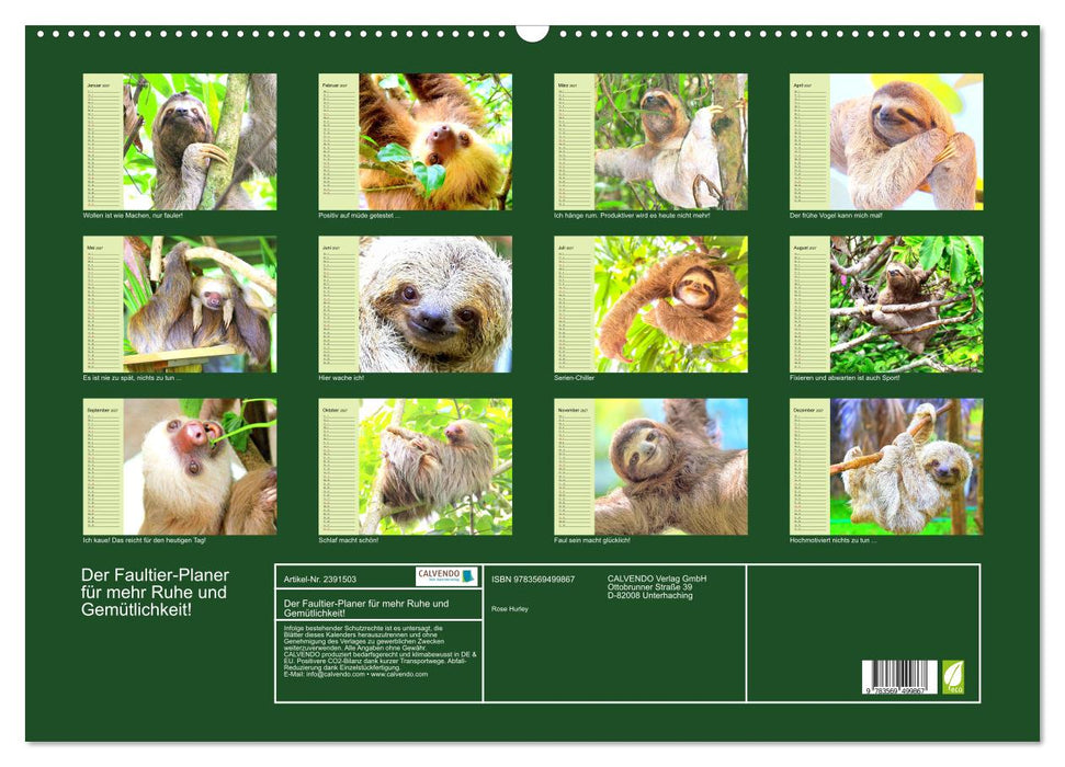Der Faultier-Planer für mehr Ruhe und Gemütlichkeit! (CALVENDO Wandkalender 2027)