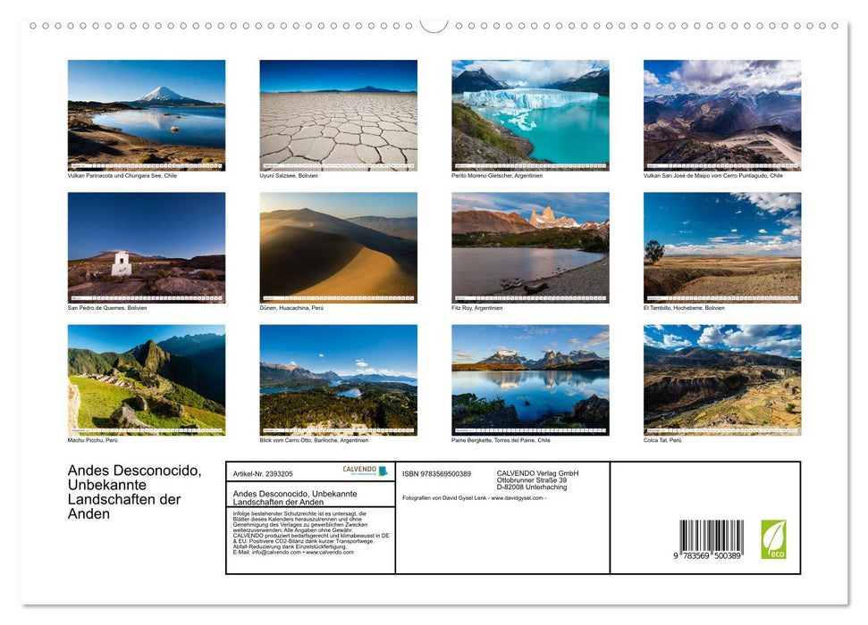 Andes Desconocido, Unbekannte Landschaften der Anden (CALVENDO Premium Wandkalender 2027)