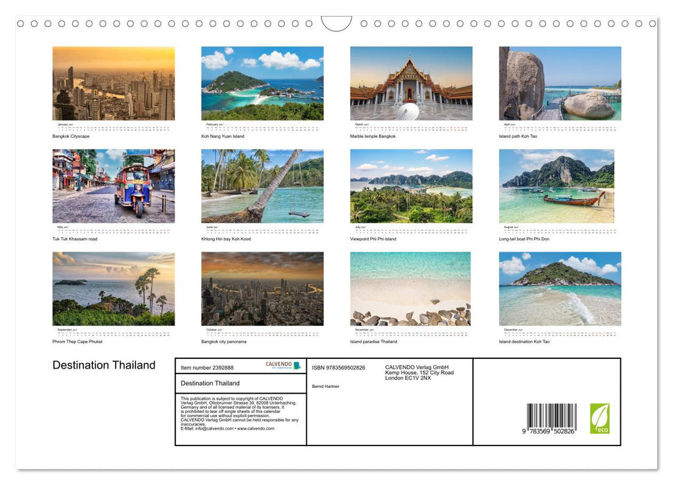 Destination Thailand (CALVENDO Monthly Calendar 2027)