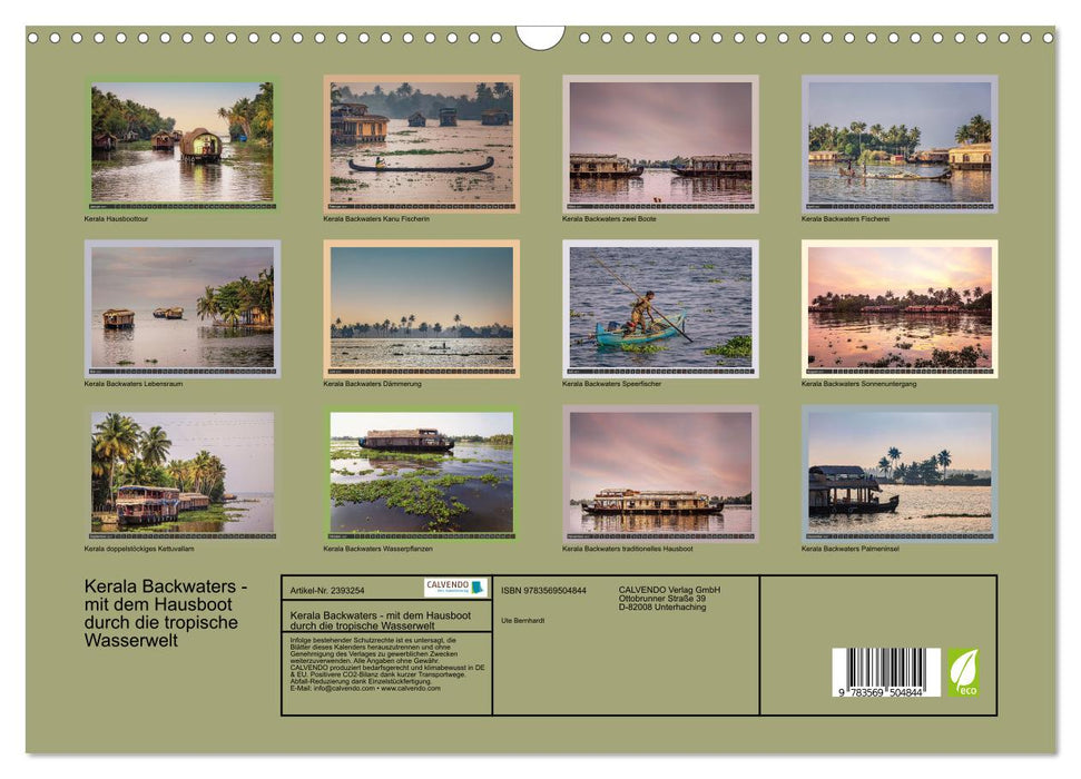 Kerala Backwaters - mit dem Hausboot durch die tropische Wasserwelt (CALVENDO Wandkalender 2027)
