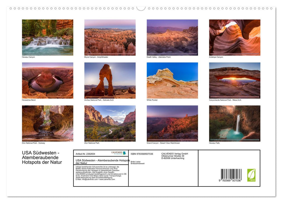 USA Südwesten - Atemberaubende Hotspots der Natur (CALVENDO Wandkalender 2027)