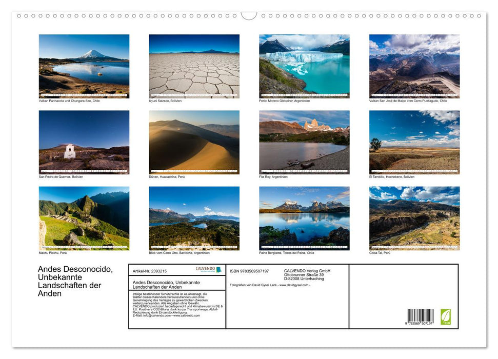 Andes Desconocido, Unbekannte Landschaften der Anden (CALVENDO Wandkalender 2027)