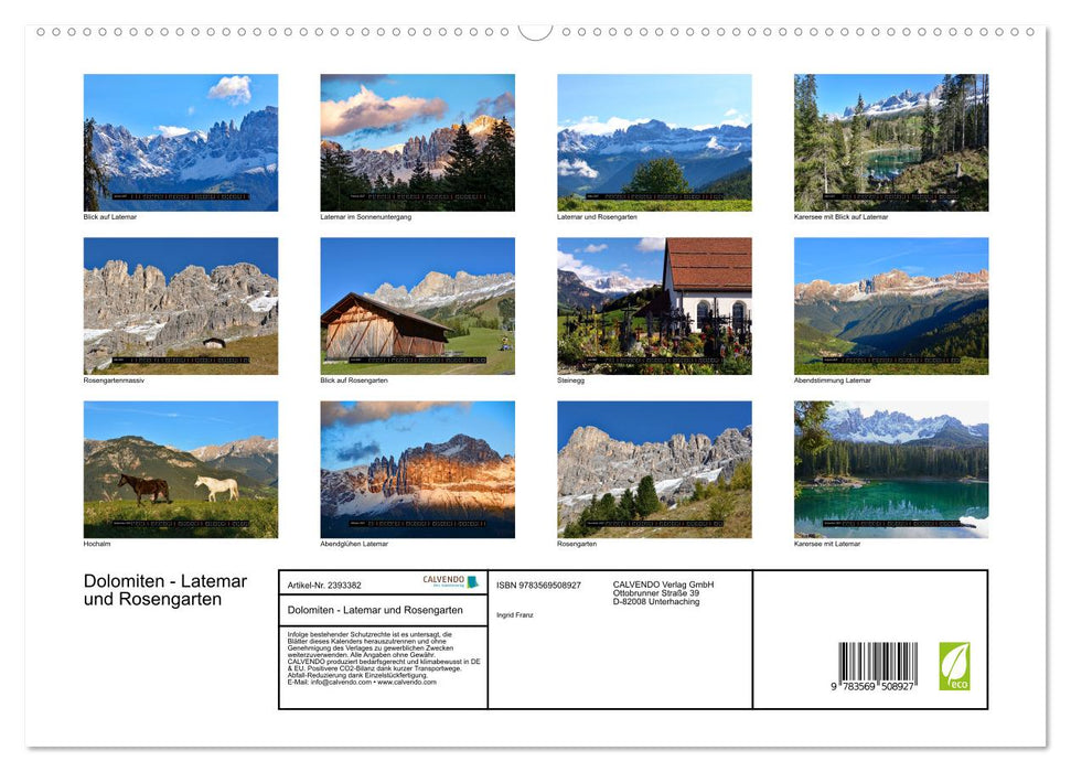 Dolomiten - Latemar und Rosengarten (CALVENDO Premium Wandkalender 2027)