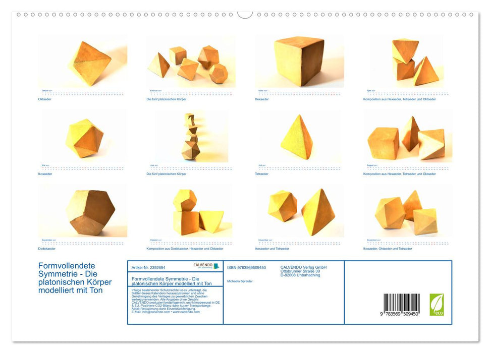 Formvollendete Symmetrie - Die platonischen Körper modelliert mit Ton (CALVENDO Wandkalender 2027)